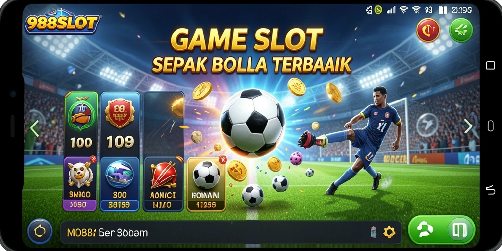 Tampilan menarik dari gameplay 988SLOT dengan tema sepak bola yang seru.