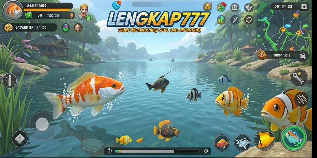Tampilan gameplay LENGKAP777 yang menampilkan aksi memancing seru.