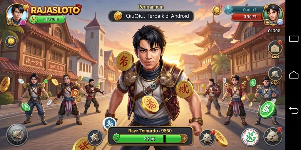 Screenshot RAJASLOTO menampilkan antarmuka permainan QiuQiu yang menarik.